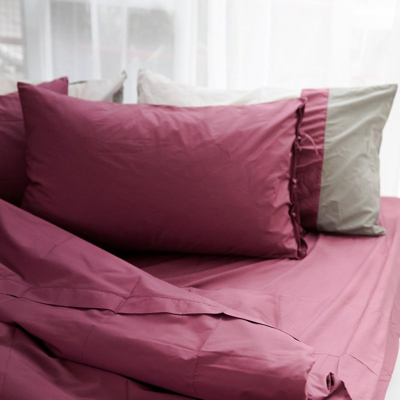 枕套_100%有机棉枕头套一个_酒红/在我心园深处 - 寝具 - 棉．麻 红色