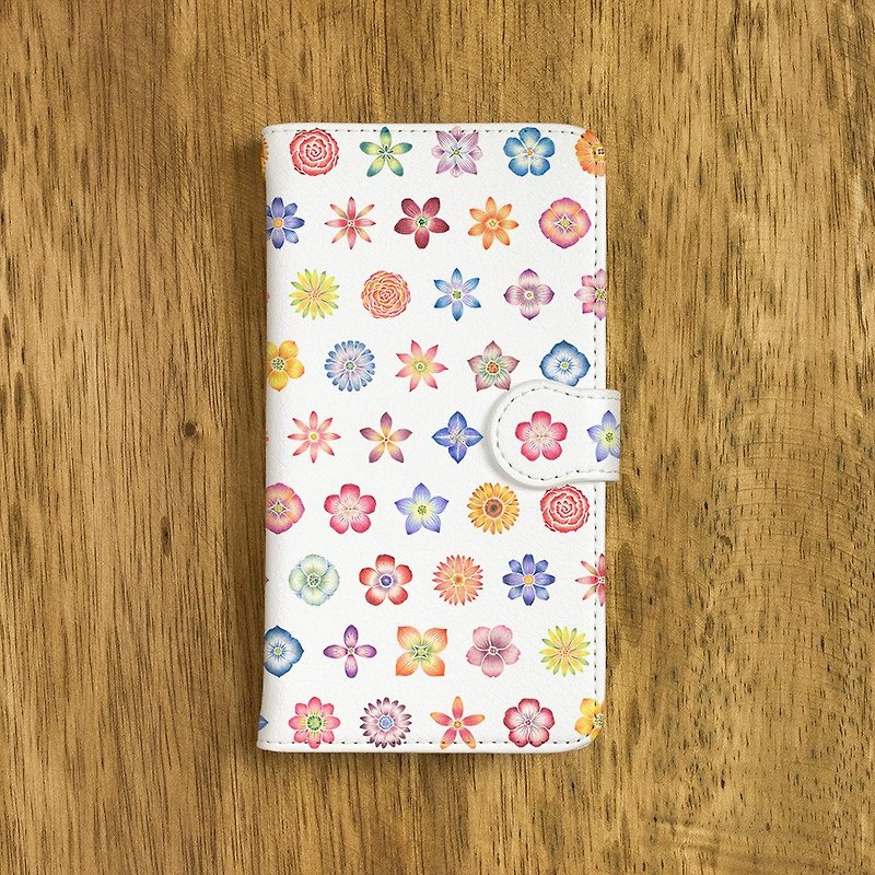 絵本のかけら。手帳型スマホケース "色とりどりの花柄" TSC-289 - 手机壳/手机套 - 塑料 多色