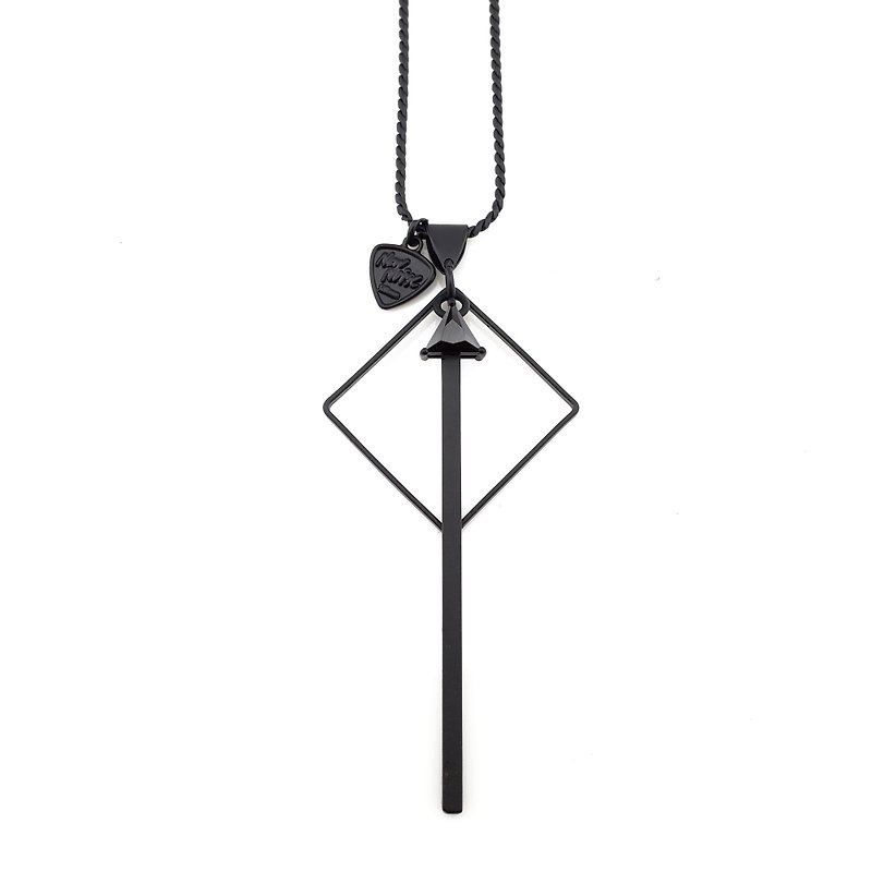 NEW NOISE 音乐饰品实验所-菱型锆石PICK项链 (雾黑色) Diamond-shaped zircon necklace - 项链 - 其他金属 黑色