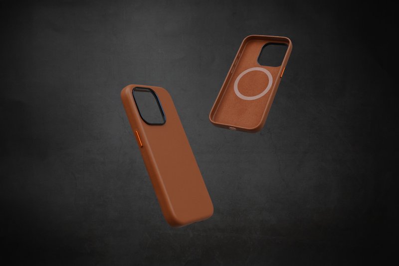 iPhone 15 pro Magsafe皮革手机壳  可烫金名字 Nappa牛皮 - 手机壳/手机套 - 真皮 黑色