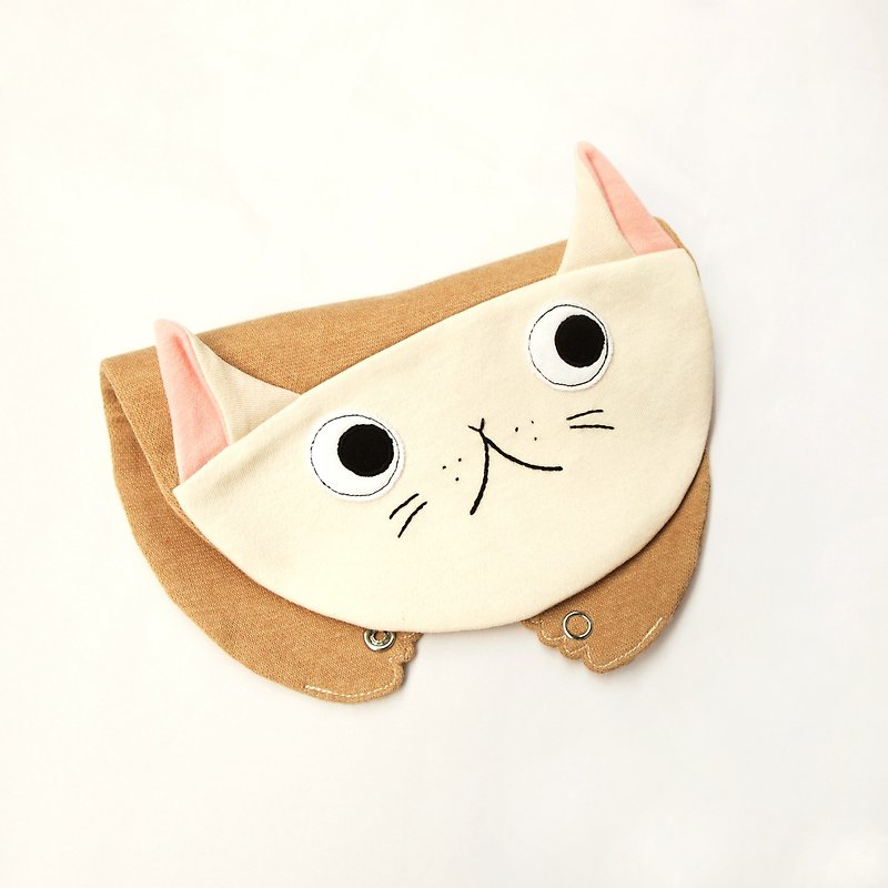 好奇小猫造型围兜口水巾 - 围嘴/口水巾 - 棉．麻 咖啡色