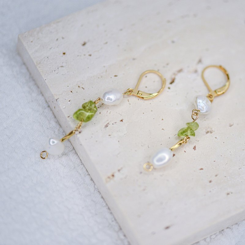 翠涛 天然橄榄石珍珠18K镀金钛钢耳环 - 耳环/耳夹 - 其他材质 