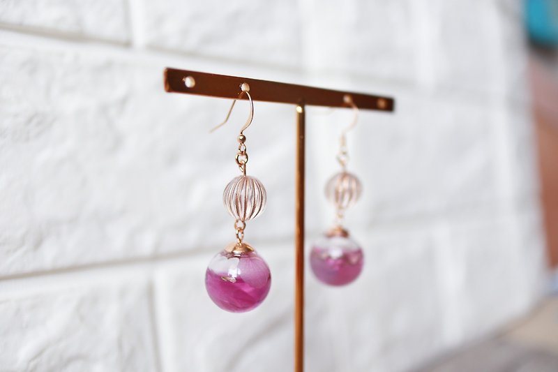 永生花系列- 日本珠子水晶球耳环/耳夹 - 耳环/耳夹 - 植物．花 紫色