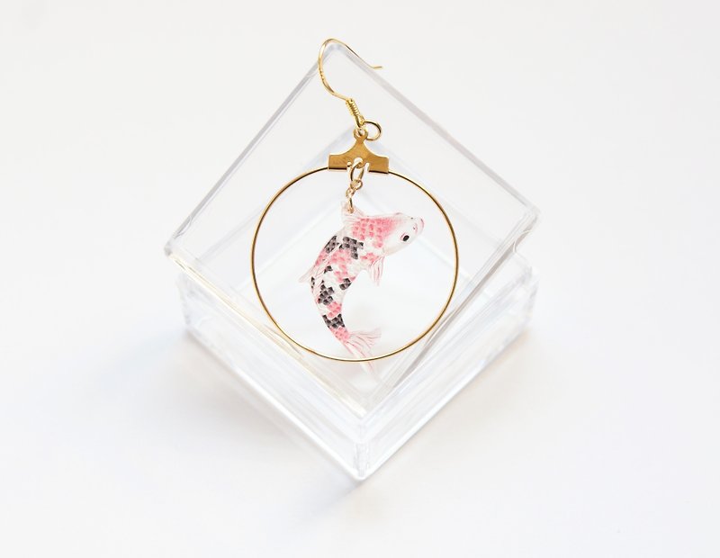 [独角森林]pink koi 大正三色锦耳环/耳夹(单只出售) - 耳环/耳夹 - 其他材质 