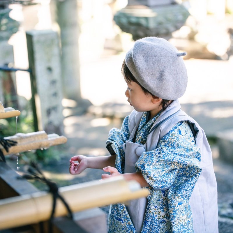 儿童及服长袖日本制造儿童及服和服蓝色日式洋装婴幼儿七五三浴衣图案 - 其他 - 棉．麻 蓝色