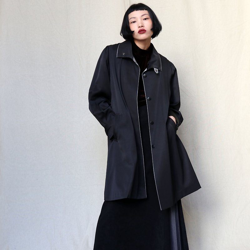 南瓜Vintage。古着 黑色 打褶 长版 风衣 外套 - 女装休闲/机能外套 - 聚酯纤维 黑色