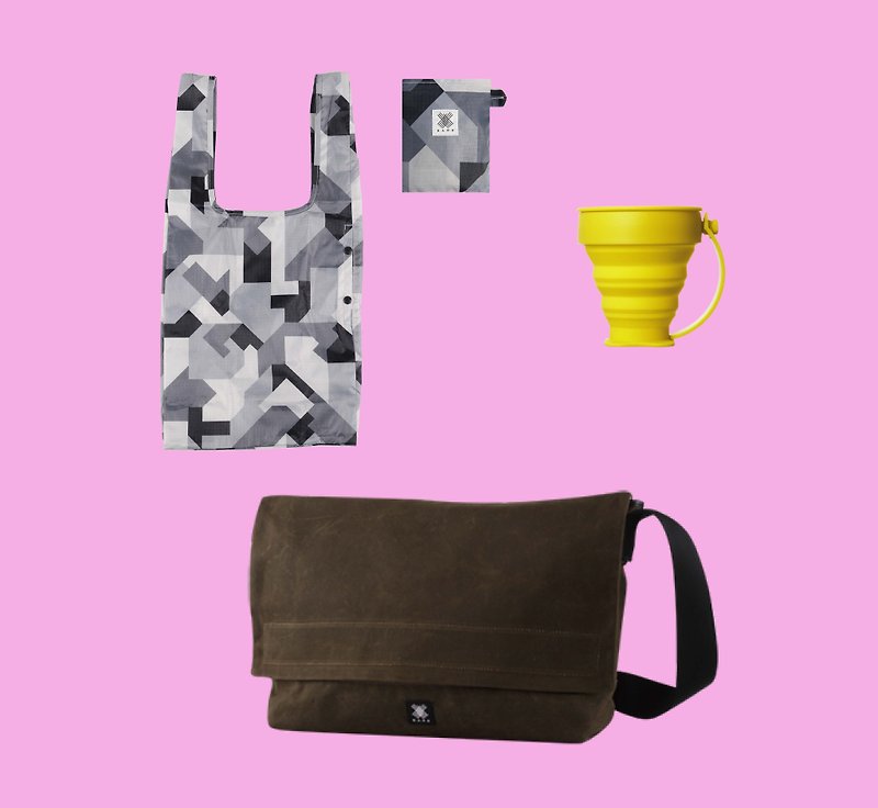 Goody Bag 包邮福袋 - 漫游斜背邮差包+迷彩购物袋+ 轻巧可折叠咖啡杯 - 侧背包/斜挎包 - 其他材质 多色