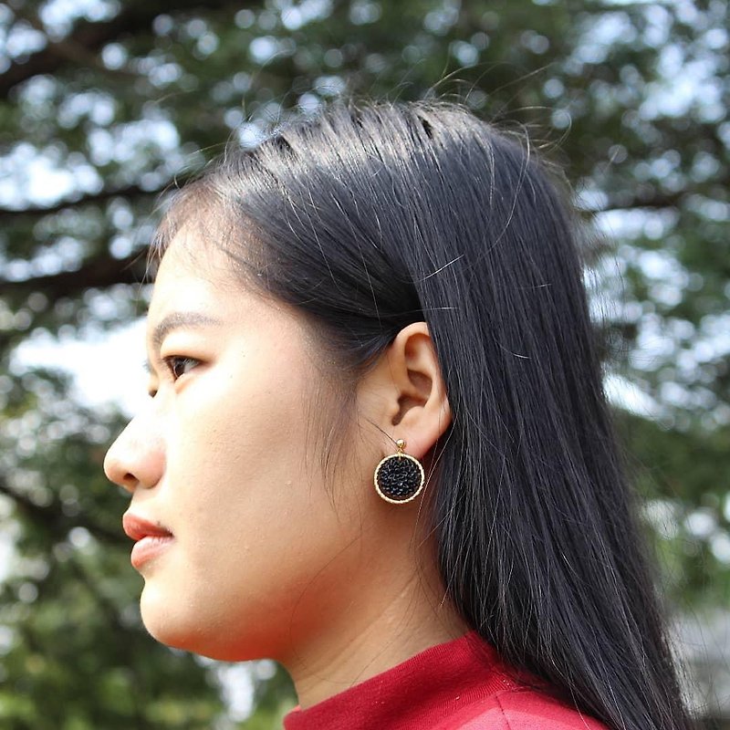 Polymer Clay Earrings Nabu Nga - 耳环/耳夹 - 其他材质 黑色