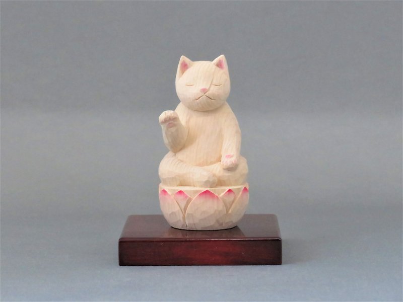 木彫り　阿弥陀猫　猫仏1902 - 玩偶/公仔 - 木头 