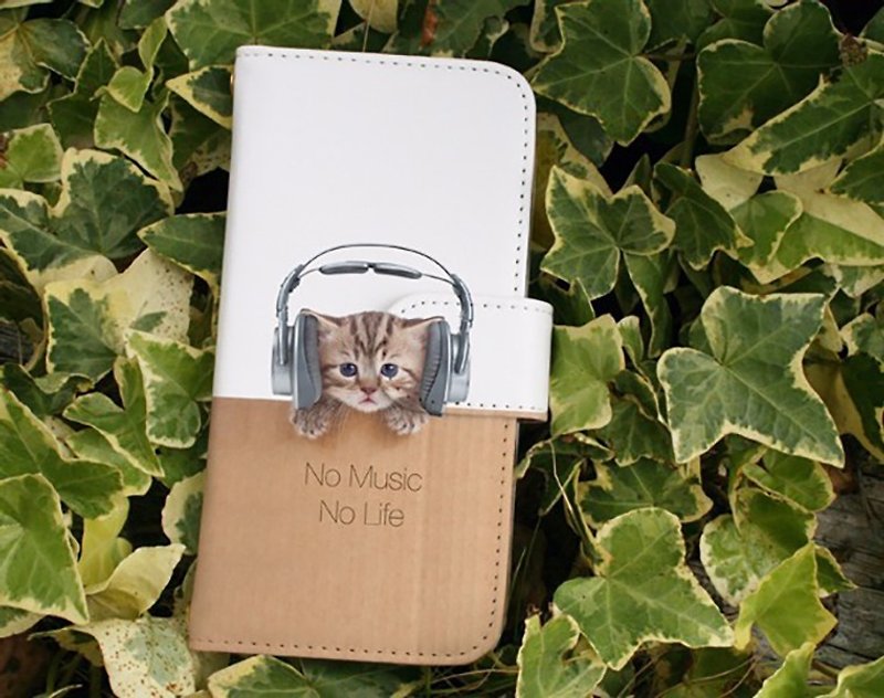 【全機種対応】送料無料【手帳型】猫だってNo Music No Life  iPhone8/iPhone8 Plus/iPhoneX - 手机壳/手机套 - 真皮 金色