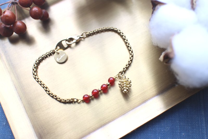 圣诞松果-红-红玛瑙 黄铜手环 - 手链/手环 - 其他金属 红色