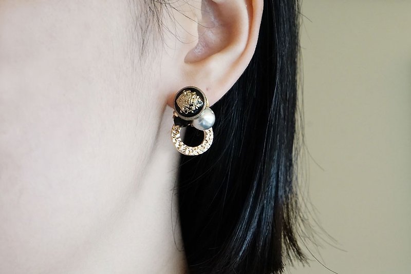 坚毅 - 两种戴法 - 水晶珍珠耳环 (医疗级抗敏钢针 / 耳夹) - 耳环/耳夹 - 水晶 黑色