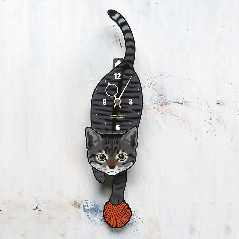 C-007 キジトラ(子猫) - 猫の振子時計 - 时钟/闹钟 - 木头 黑色