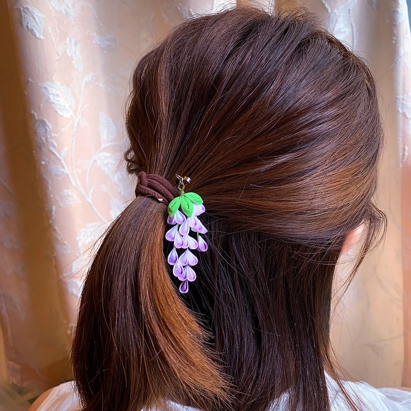 (紫藤 藤の花) 细工布花 发夹/短簪 紫色优雅 つまみ细工 - 发饰 - 棉．麻 紫色