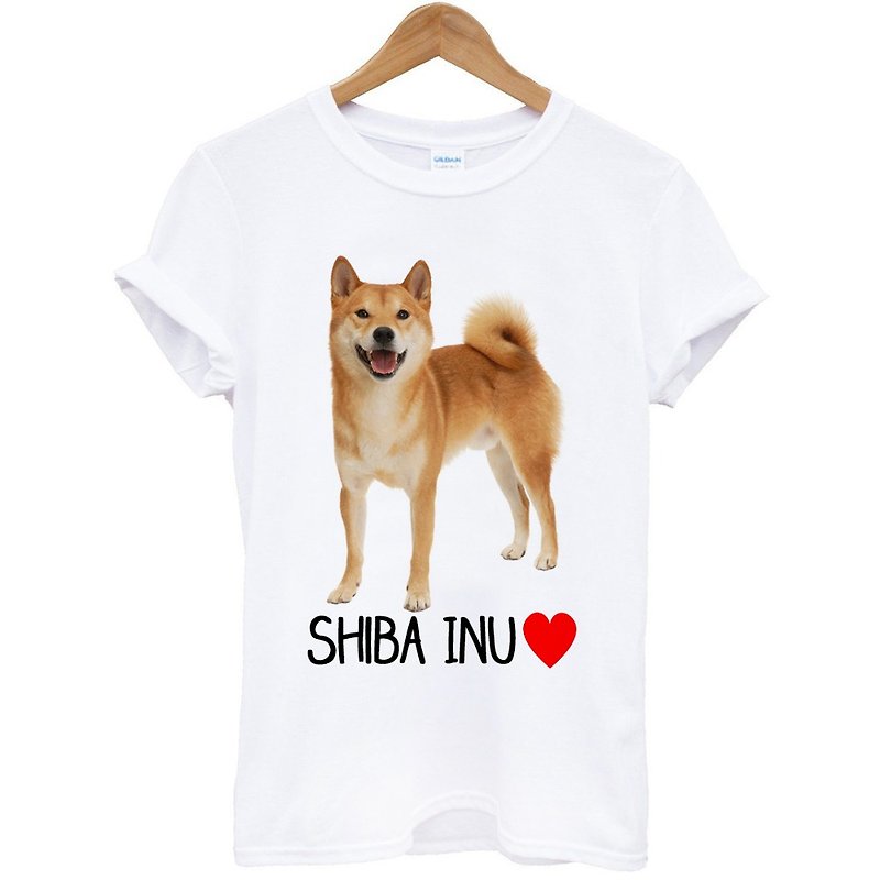 Shibe Inu Love短袖T恤-白色 柴犬日文动物狗猫街头文青 - 男装上衣/T 恤 - 棉．麻 白色
