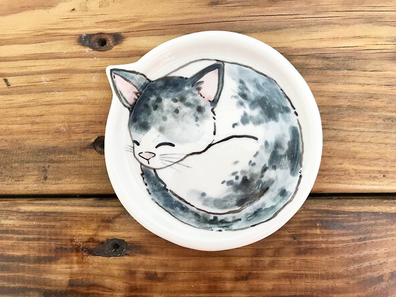 灰猫团釉下彩绘  手捏造型盘1 - 浅碟/小碟子 - 瓷 多色
