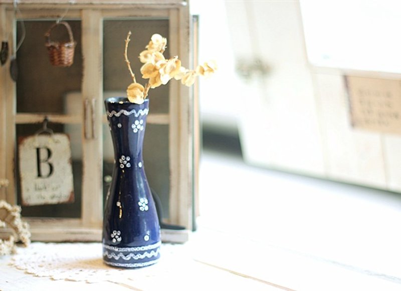 【好日恋物】荷兰Vintage手捏陶瓷花器/摆设/花瓶/拍照道具 - 花瓶/陶器 - 陶 蓝色