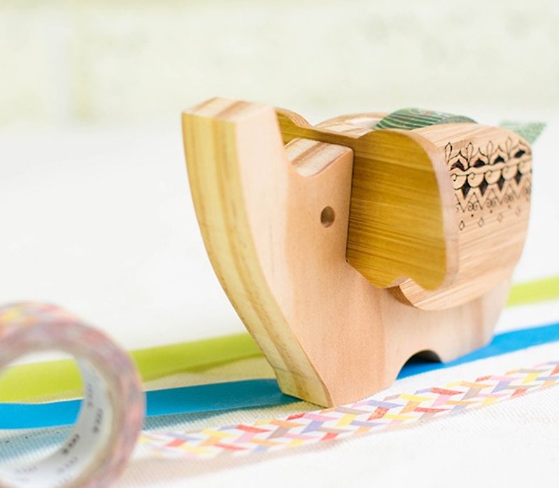 【生日礼物】印度小象 / 定制化 纸胶带台 - 纸胶带 - 木头 