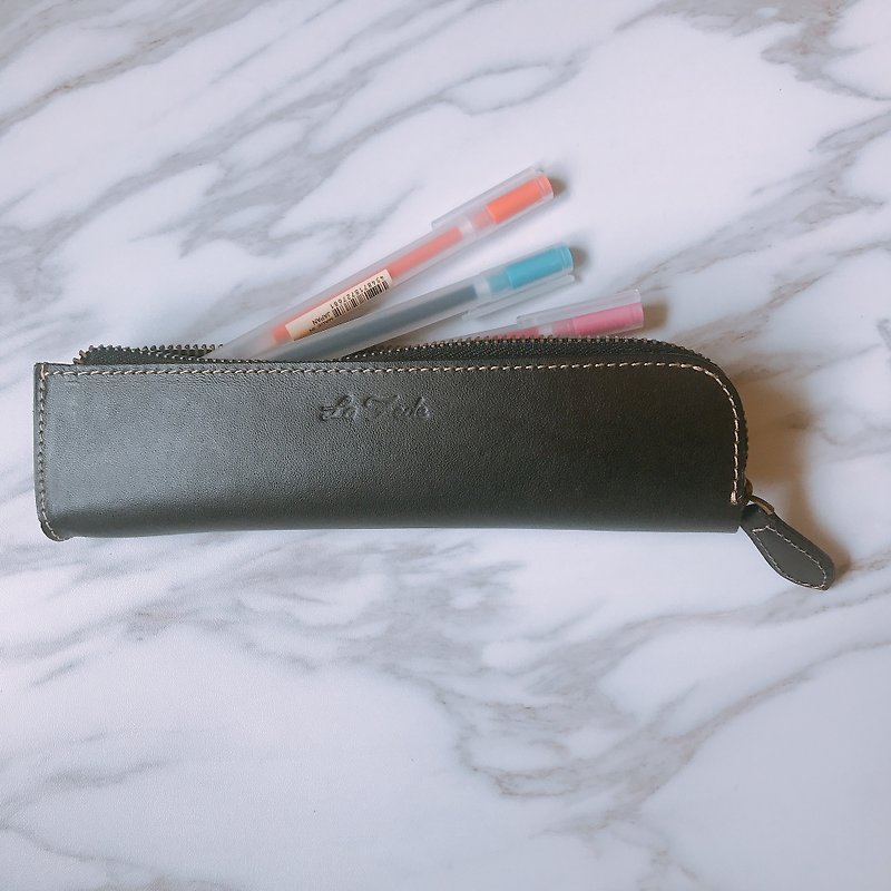 【La Fede】L型真皮拉链笔袋-经典黑 - 铅笔盒/笔袋 - 真皮 