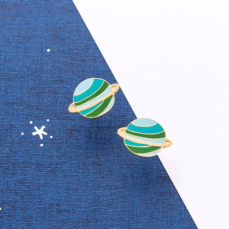 绿色行星   耳环 耳夹 生日礼物 - 耳环/耳夹 - 珐琅 蓝色