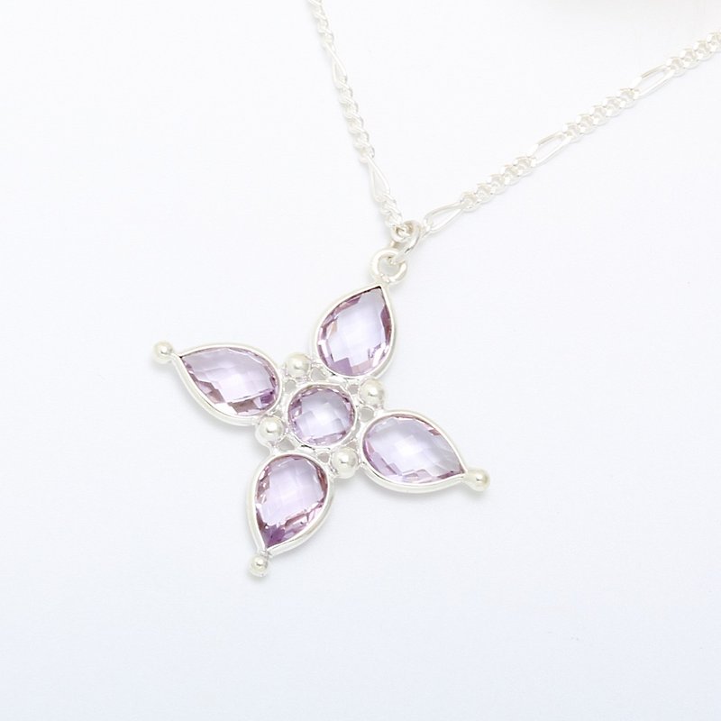 天然紫水晶 十字 Amethyst s925 纯银 项链  - 项链 - 宝石 紫色