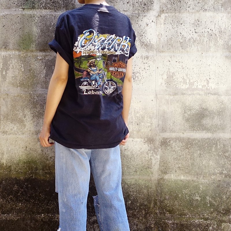 BajuTua/古着/ 90's 美国制 Harley Davidson 哈雷机车纪念T-shirt - 男装上衣/T 恤 - 棉．麻 黑色