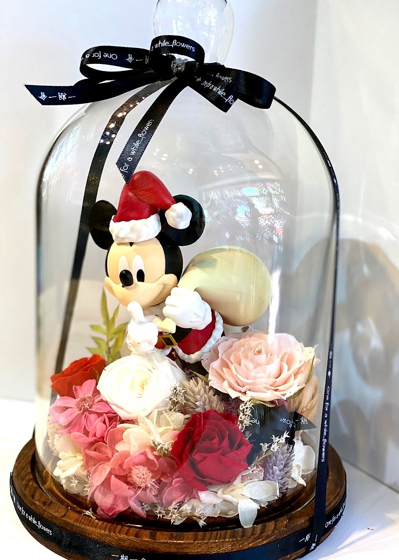 迪士尼公仔永生花玻璃罩 米奇 米老鼠不凋花 - 干燥花/捧花 - 植物．花 红色