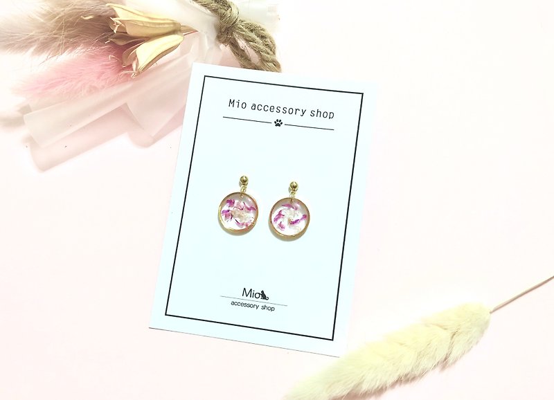 【 花 满月 】牡丹色桃红款 干燥花系列耳环 (可改耳夹) - 耳环/耳夹 - 其他材质 多色