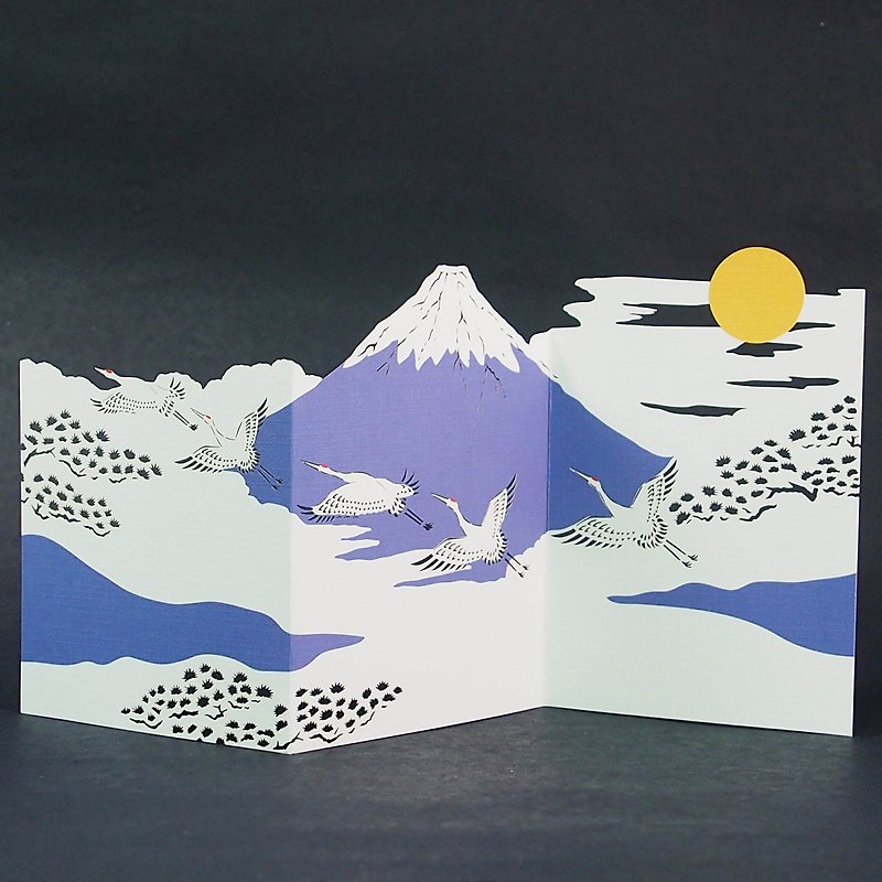 精细雕刻富士山与鹤【Hallmark-卡片 经典和风/多用途】 - 卡片/明信片 - 纸 白色