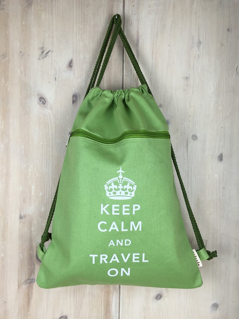 Keep Calm and Travel On 帆布束口背包系列 (绿) - 束口袋双肩包 - 棉．麻 绿色