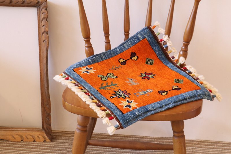 オレンジ×ブルー 手織り トルコ絨毯 座布団サイズ - 被子/毛毯 - 其他材质 橘色