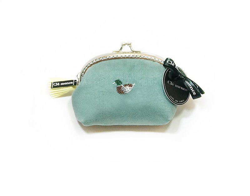 绿头鸭缝珠手工限量拱型口金包 - 零钱包 - 聚酯纤维 蓝色