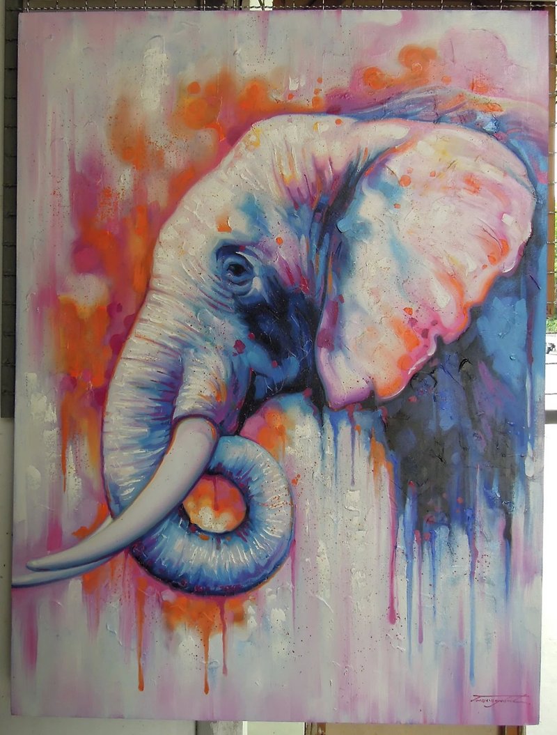 Elephant painting oil painting on canvas 90X120 cm. - 墙贴/壁贴 - 棉．麻 
