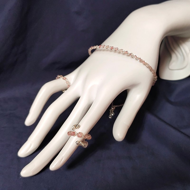 Braided系列 | 草莓晶、银色、金属编织、可调围手链、可调围戒指 - 其他 - 水晶 粉红色