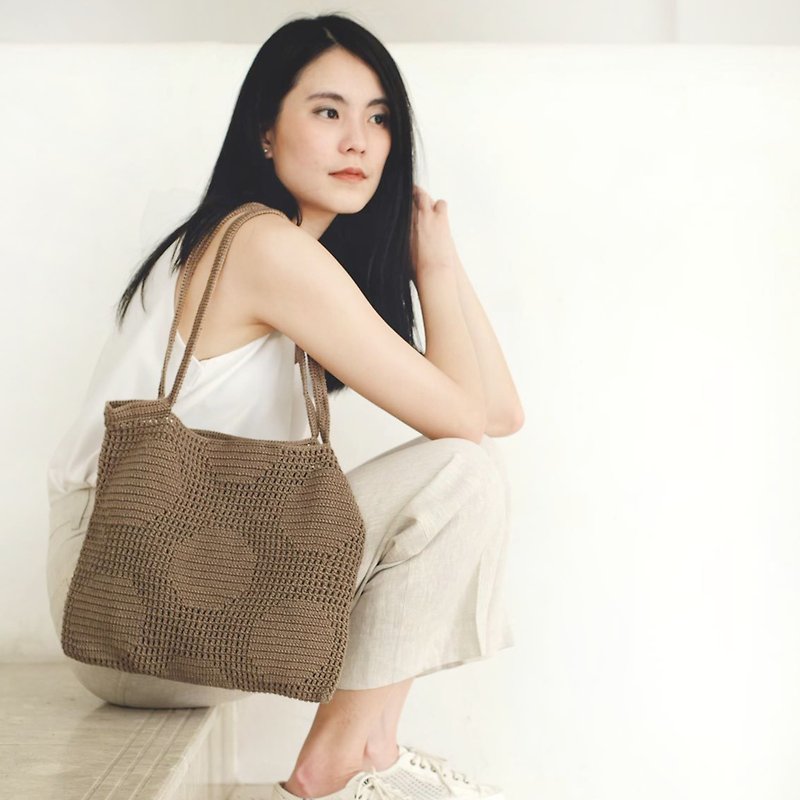 Crochet Polka Dot Tote Bag | Earthy - 手提包/手提袋 - 其他材质 咖啡色
