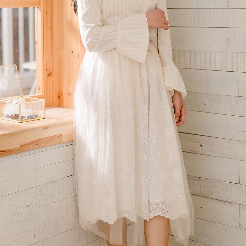 安妮陈2018春夏装新款文艺女装纯色两件套半身裙洋装 - 裙子 - 聚酯纤维 白色