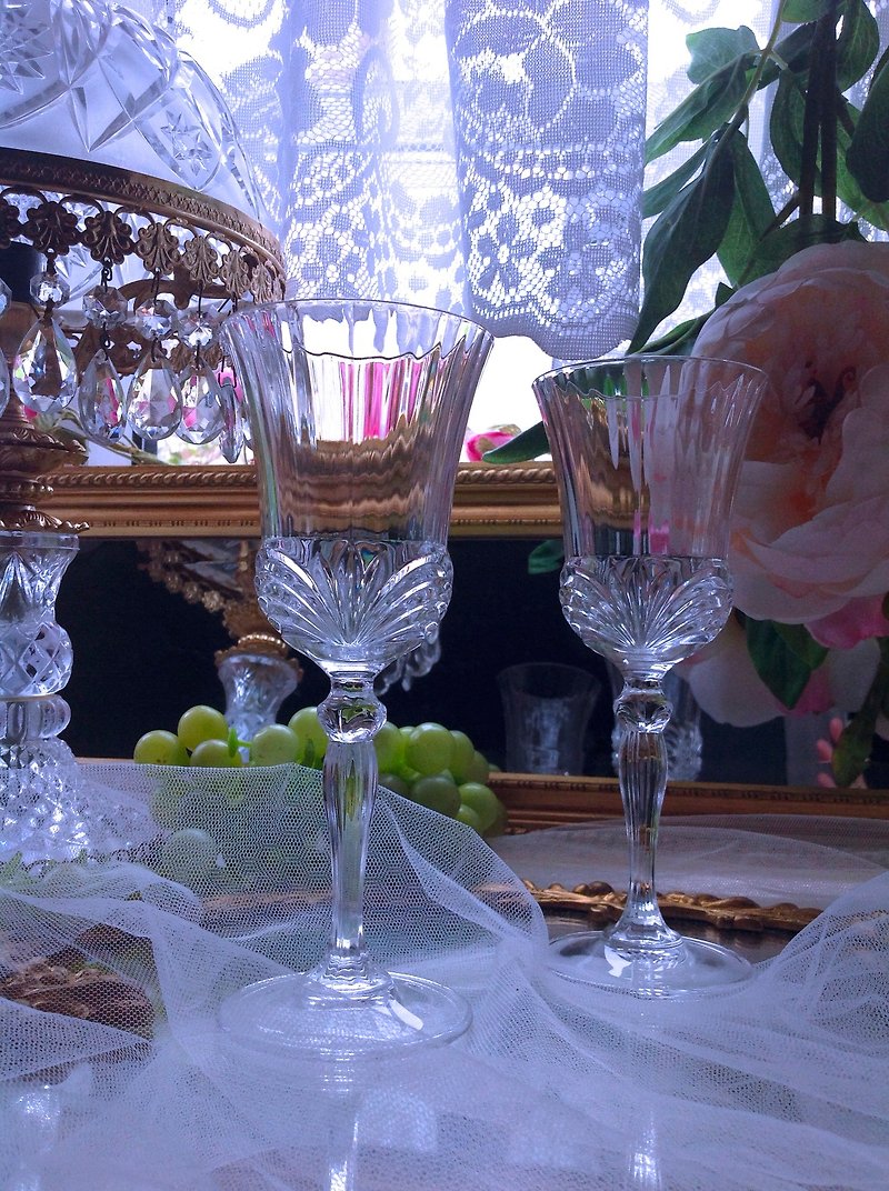 英国制手工切割水晶雕花1960 年代红酒杯白酒杯果汁杯香槟杯单杯 - 酒杯/酒器 - 水晶 透明