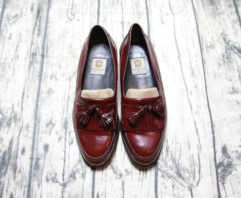 Back to Green:: 酒红流苏  MADE IN ITALY vintage shoes - 女款休闲鞋 - 真皮 