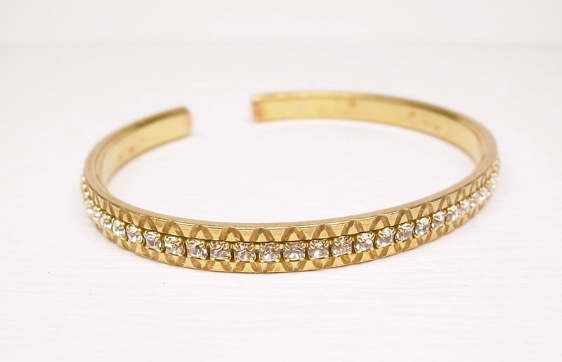 《二毛银》整排锆石细版黄铜手环（女生款）情人节（适合手围XS～M号） - 手链/手环 - 其他金属 