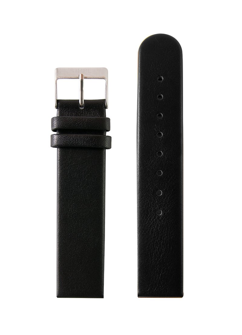 Simpl Watch - Black Straps / Silver Buckle 16mm / 20 mm. - 表带 - 真皮 黑色