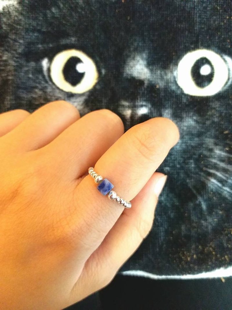 蓝纹石 925 纯银珠戒指 Bluestone  925 silver ring - 戒指 - 宝石 蓝色