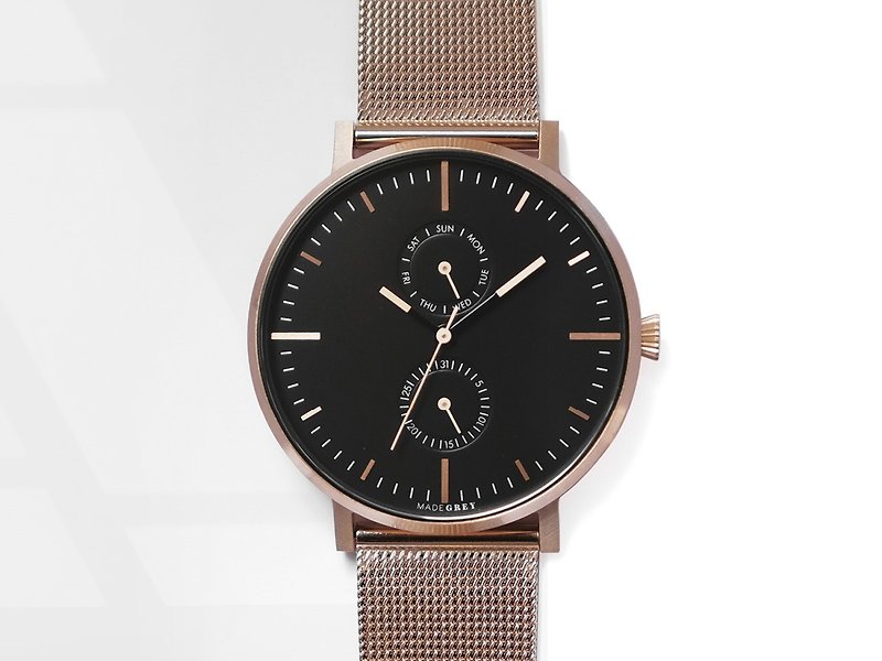 新版本! 玫瑰金 MG002 手表 | 钢带+皮带套装 - 男表/中性表 - 不锈钢 金色