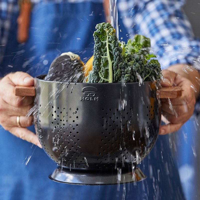 丹麦HOLM 双耳木柄深型铁制蔬果沥水盆 - 厨房用具 - 其他材质 黑色