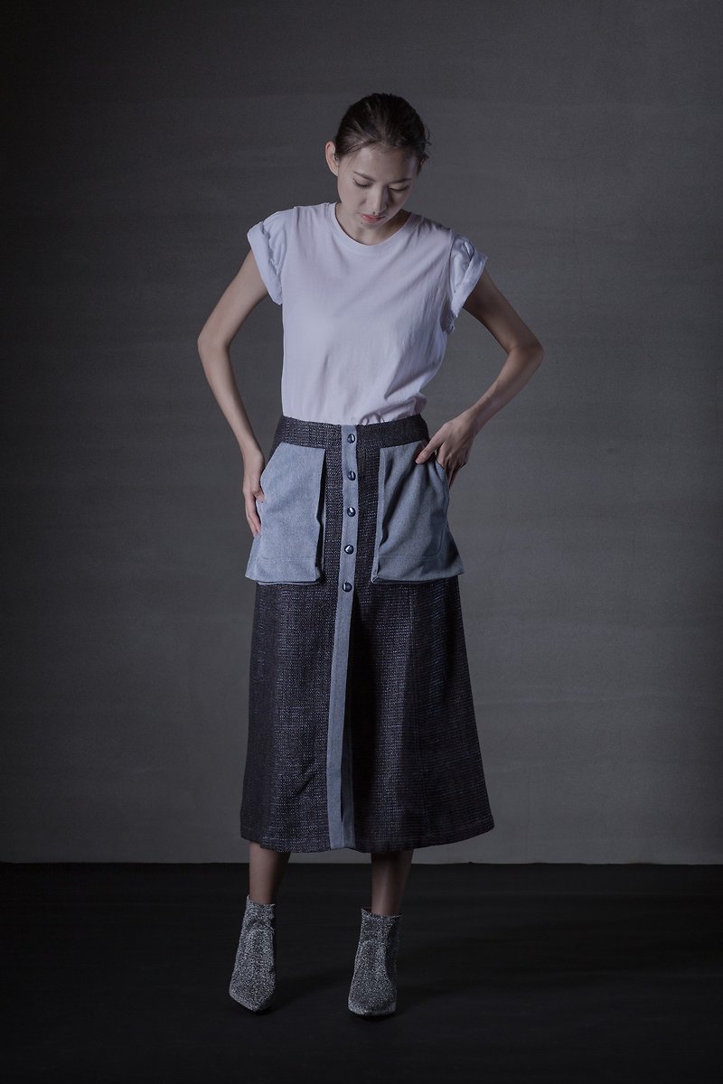 YIBO/深蓝排扣长裙 - 裙子 - 其他材质 