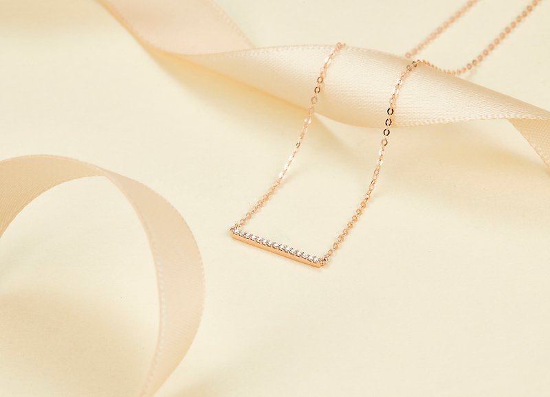 【轻珠宝】纯18K玫瑰金平行钻石吊坠项链 定制化订制 P009 - 锁骨链 - 钻石 白色