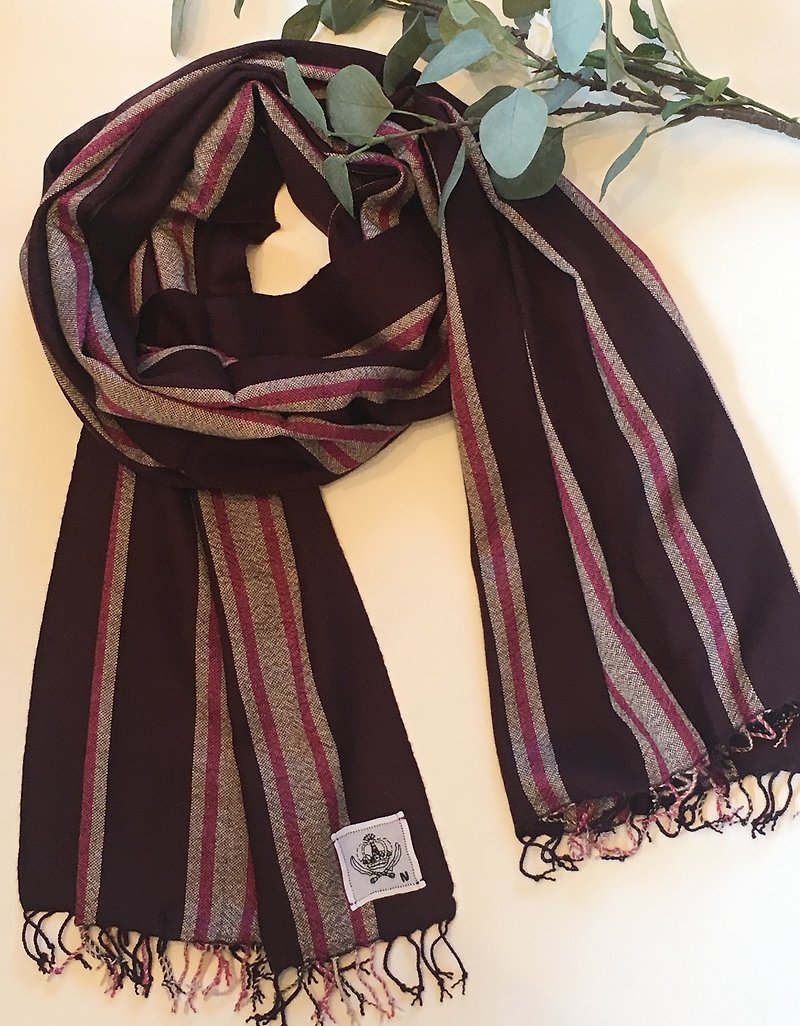 １００パーセント　カシミヤ　手織り　オーニングストライプ　ショール - 丝巾 - 纸 紫色
