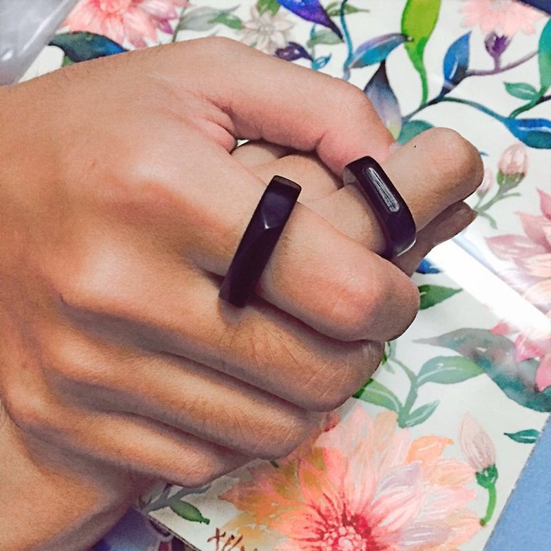 168木工方原创手工产品 紫光檀 原木 戒指 半圆菱角戒指 - 戒指 - 木头 黑色