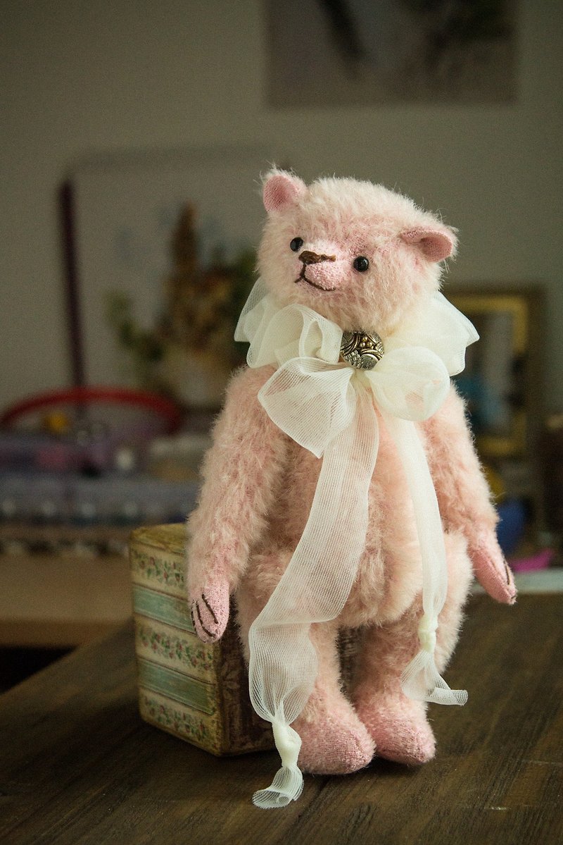 艺术家粉红泰迪熊，毛绒公仔玩具，可爱的关节熊 - 玩偶/公仔 - 其他材质 粉红色