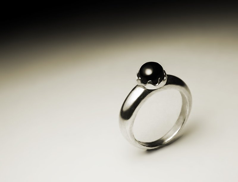 黑星石细圈戒指 - 戒指 - 其他金属 银色