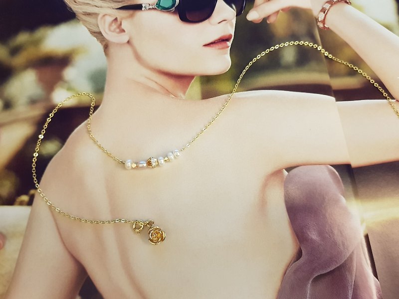 瑰丽珍珠项链/ 锁骨链(14k金/ 天然淡水珍珠) - 项链 - 宝石 